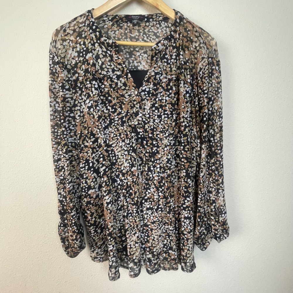 Cocomo Woman 2X Black Multi Color Speckled Print Long Sleeve V Neck Top